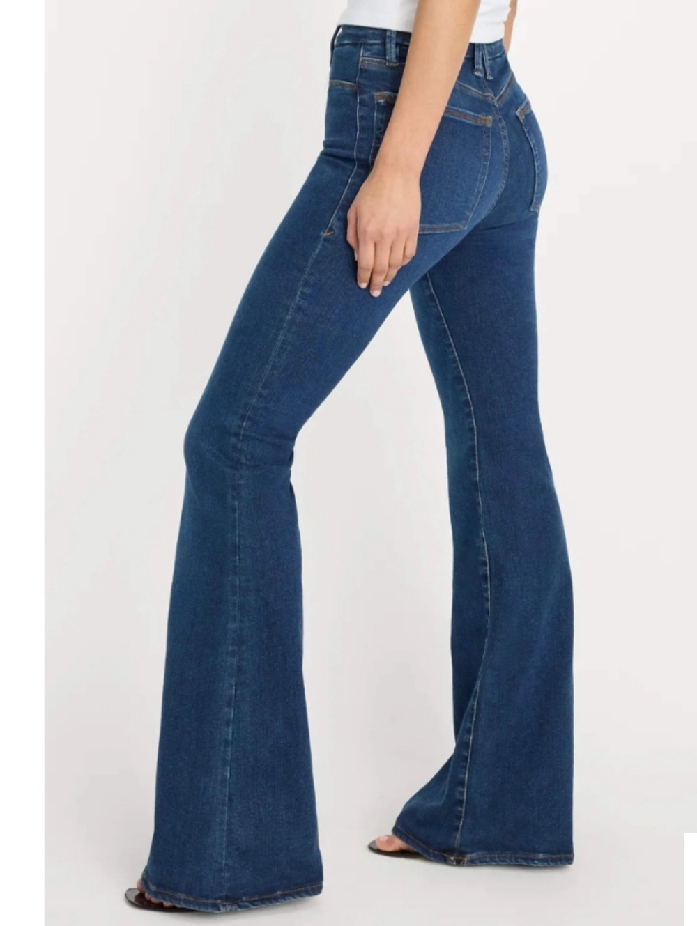 Good American Dark Blue Pull-on Flared Jeans High-rise Power Stretch Sculpting - Picture 2 of 9